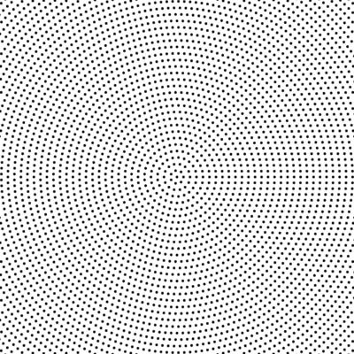 Halftone dotted concentric circles. Radial dotted pattern texture. Black and white pop art background.