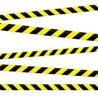 Crossed caution tape set. Yellow and black warning stripes. Repeating construction, hazard, danger sellotapes. Restriction and prohibition zones adhesive tapes. Police line. vector