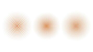 Red concentric ripple circles set. Sonar or sound wave rings collection. Epicentre, target, radar icon concept. Radial signal or vibration elements. vector