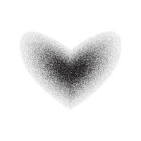 Dotted grain heart. Black stipple core shape. Noise sand texture heart form. stochastic vector