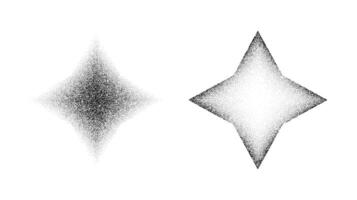 Dotted grain star shapes. Black stipple diamonds. Abstract noise texture rhombus. Halftone flare form. stochastic vector