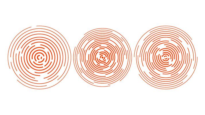 Red concentric ripple circles set. Sonar or sound wave rings collection. Epicentre, target, radar, vibration element concepts. Radial signal.