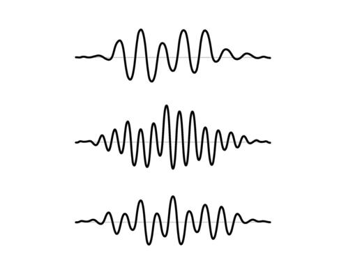 Sinusoid signal set. Black curve sound wave collection. Voice or music audio concept. Pulsating lines. Electronic radio graphics.