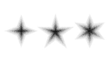 Dotted grain star set. Black noise texture asterisks collection. Black stippled flares. Halftone sparkles. vector