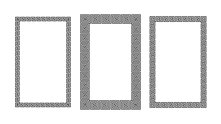 Greek ornament rectangle frame set. Meander rectangle patterns collection. Ancient Greek fret borders. Geometric meandros motif.
