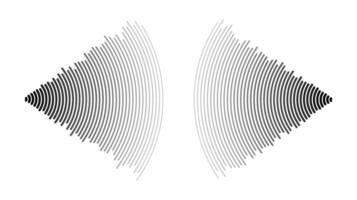 Sound wave echo. Radio or music audio signals. Epicentre or radar icons. Radial signal or vibration elements. Impulse curve lines. Concentric ripple semi circle. vector