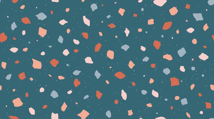 Terrazzo seamless pattern. Repeating floor texture. Green mosaic background. Trendy surface and textile design.