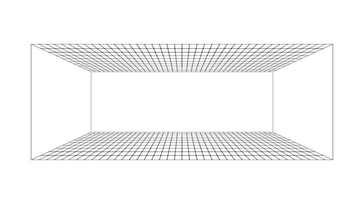 Perspective grid background. Rectangle wireframe room or box. Design element.