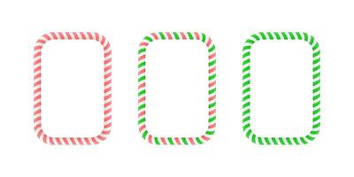 Christmas frame set. Candy cane border with striped lollipop pattern. Xmas and new year template collection. vector