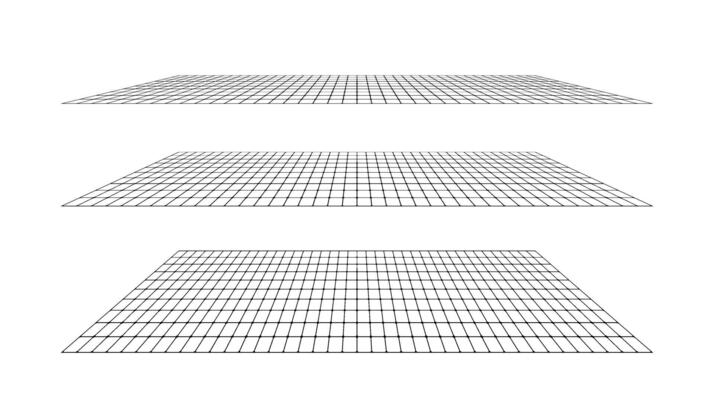 Flat grid surface set. Rectangle plane in different perspective. Different angles design elements collection.