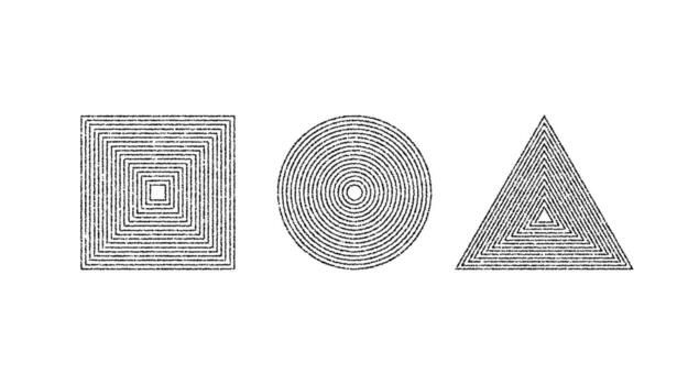 Dotted grainy shapes set. Stippled square, circle and triangle. Grain noise geometric forms. Stochastic dot work collection. vector