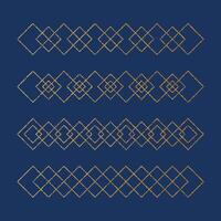 Gold geometric pattern element set. Golden foil embossed borders with shining effects. Vintage dotted glowing ornaments collection. Copper luxury design set. vector