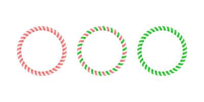 Christmas round frame set. Candy cane border with striped lollipop pattern. Xmas and new year template collection. vector