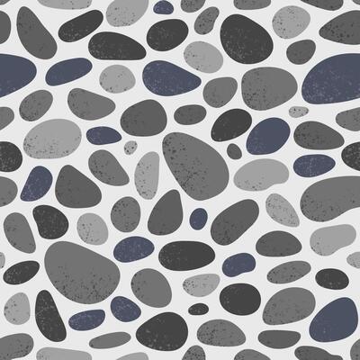 Pebble seamless pattern. Smooth stones background. Gray cobblestone paving texture. Sea or river pebbles and rocks repeating wallpaper.