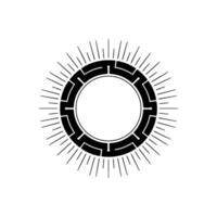 Black Sunburst Emblem With Geometric Maze, Minimalist vector