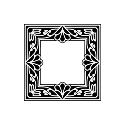 Elegant Black and White Ornamental Frame with Floral Motifs, Illustration