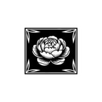 Elegant Peony Flower in Black and White Square Frame vector