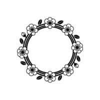 Minimalist Floral Wreath Circle Frame, Black and White, vector