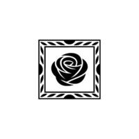 Elegant Rose in Square Frame, Black and White, Minimalist vector