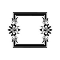 Floral Square Frame, Minimalist Black and White vector