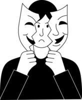 A filled style illustration showing a person hiding emotions vector