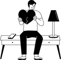 A filled style illustration showing a broken heart person vector