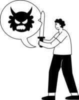 A drawing style illustration showing a person overcoming fear vector