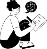 A glyph style illustration showing a person doing reflective writing vector