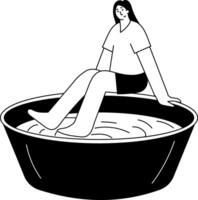 A glyph style illustration showing a person doing foot bath vector