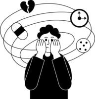 A drawing style illustration showing overthinking stress vector