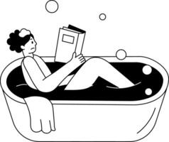 A glyph style illustration showing taking relaxing bath vector