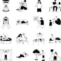 Set of Mental Stress Filled Style Illustrations vector