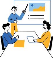 A flat style illustration showing speaker at business conference vector