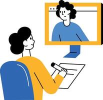 Flat style illustration showing employee in online training session vector