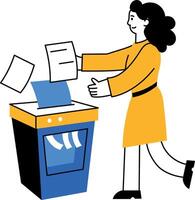 Flat style illustration showing a character using paper shredder vector