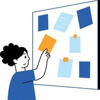 A flat style illustration showing strategy board with sticky notes vector