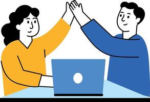 A flat style illustration showing coworkers giving high five vector