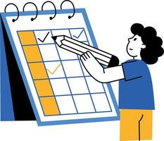 A flat style illustration showing project timeline on large board vector