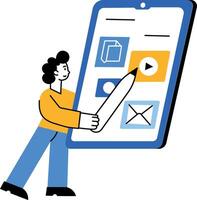 A flat style illustration showing person working on app designing vector