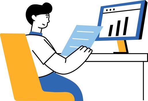 A flat style illustration showing character doing data analysis vector