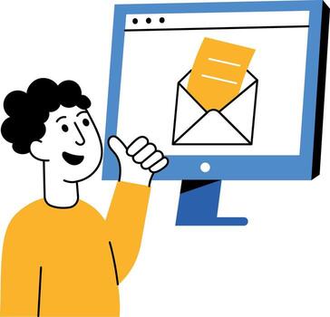 un plano estilo ilustración demostración usuario recepción correos en bandeja de entrada vector