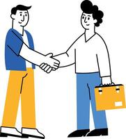 Flat style illustration showing handshake between two colleagues vector