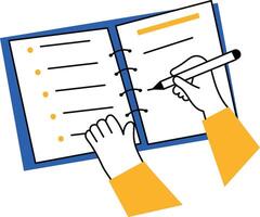 Flat style illustration showing user writing down important notes vector