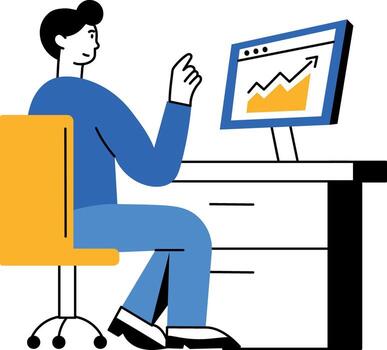 plano estilo ilustración demostración usuario utilizando computadora con atención vector