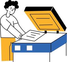 Flat style illustration showing user scanning documents on printer vector