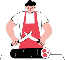 A hand drawn illustration showing a person cutting meat vector