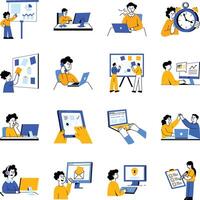 Collection of Flat Style Workplace Illustrations vector