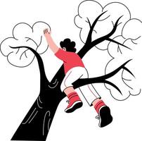 A hand drawn illustration showing a person climbing tree vector