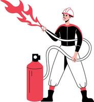 A hand drawn illustration showing a firefighter vector