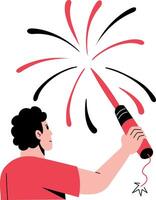A hand drawn illustration showing a person holding firecracker vector